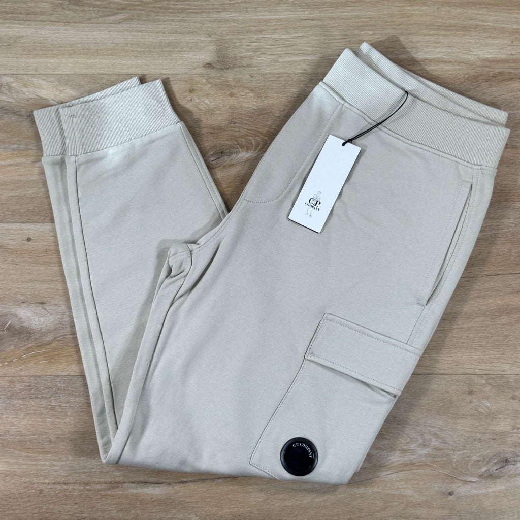 C.P. Company Diagonal Raised Fleece Lens Sweatpants in Silver Birch