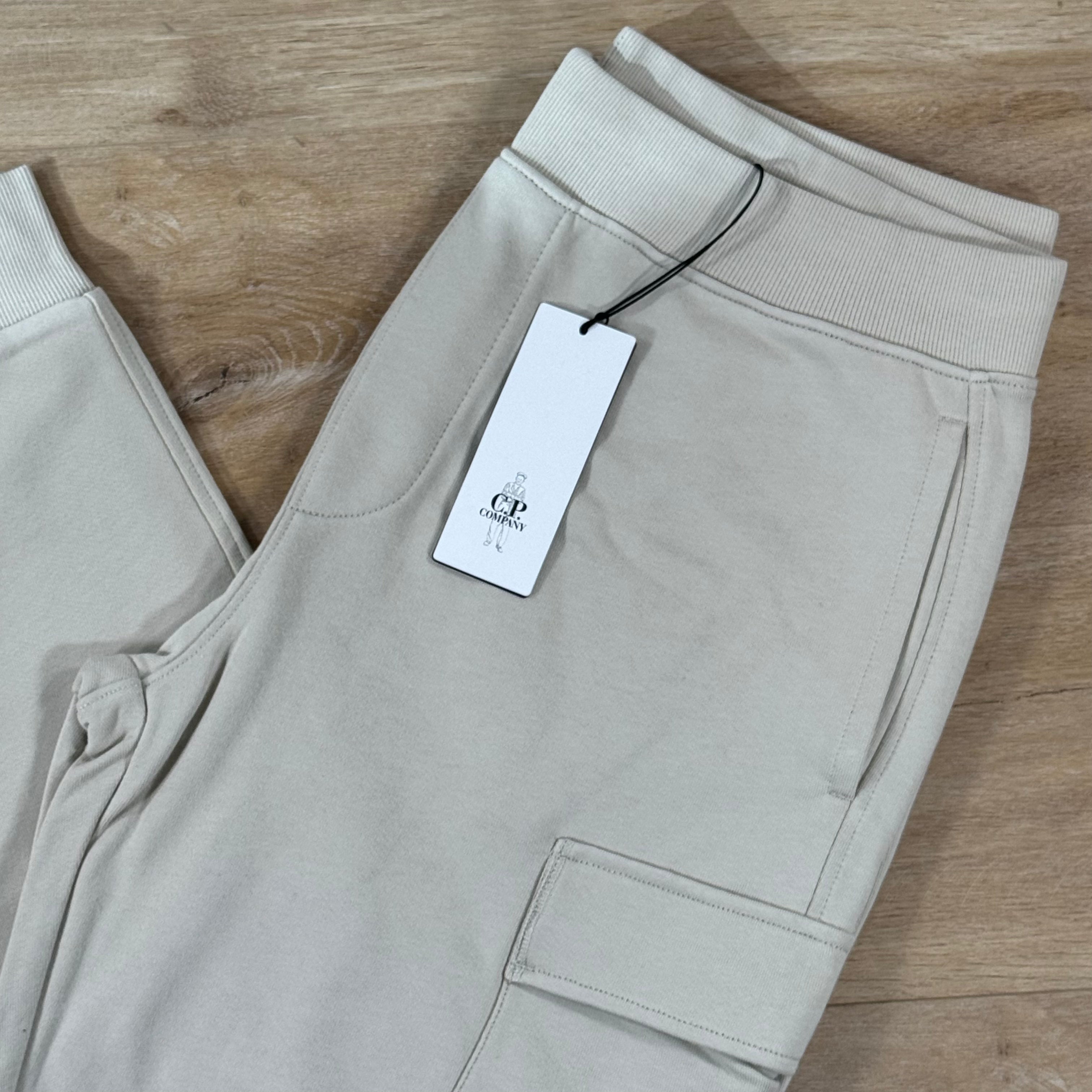 C.P. Company Diagonal Raised Fleece Lens Sweatpants in Silver Birch