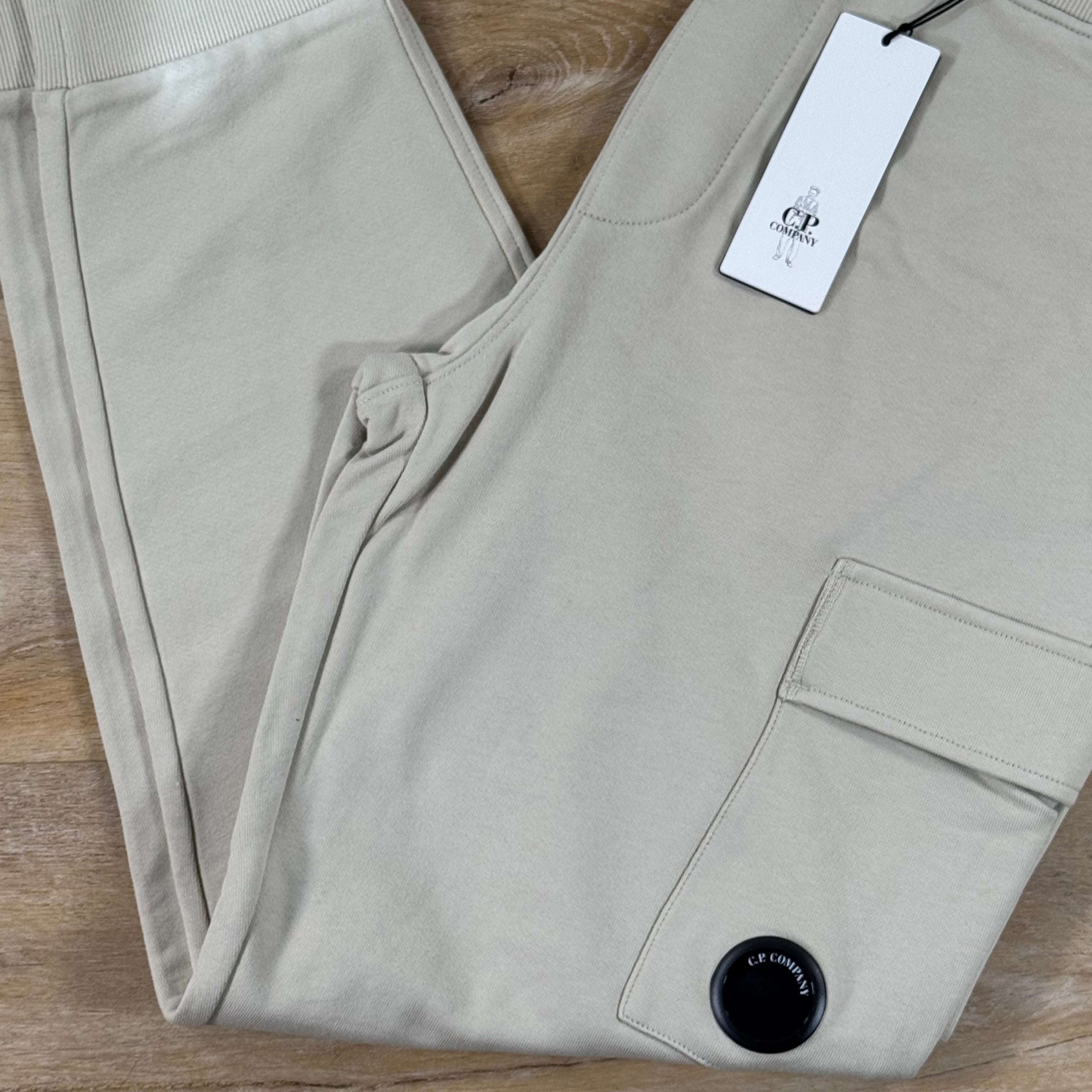 C.P. Company Diagonal Raised Fleece Lens Sweatpants in Silver Birch