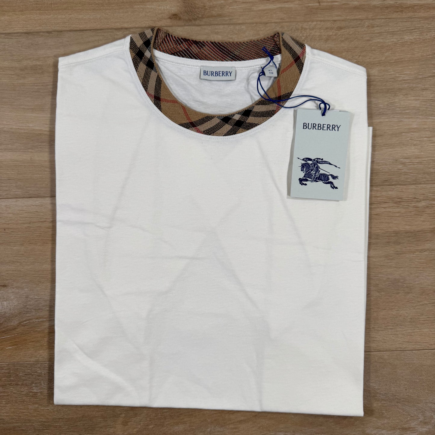 Burberry Check Trim T-Shirt in Chalk