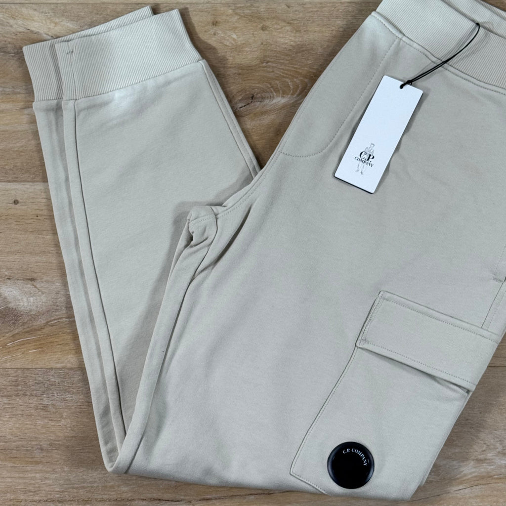 C.P. Company Diagonal Raised Fleece Lens Sweatpants in Silver Birch