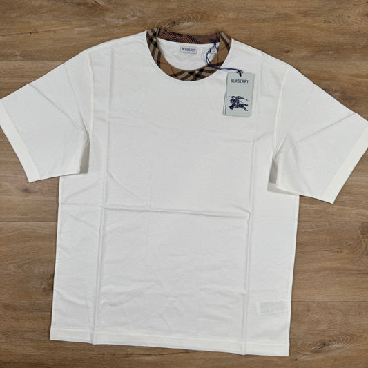 Burberry Check Trim T-Shirt in Chalk