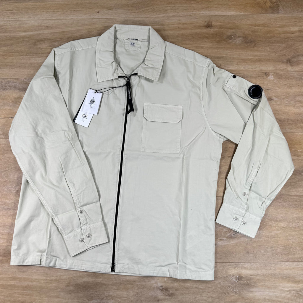 C.P. Company Organic Gabardine Lens Overshirt in Silver Birch