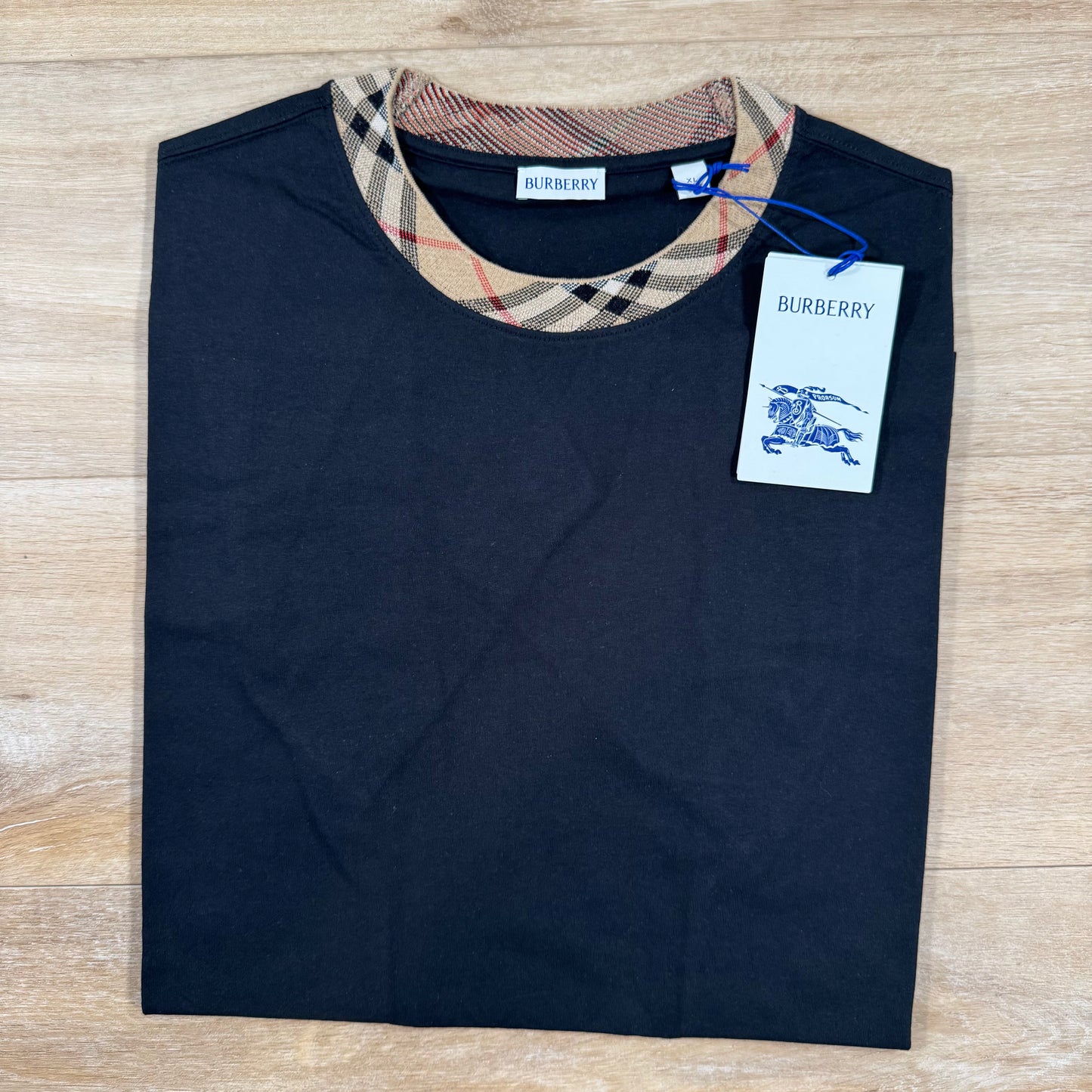 Burberry Check Trim T-Shirt in Black