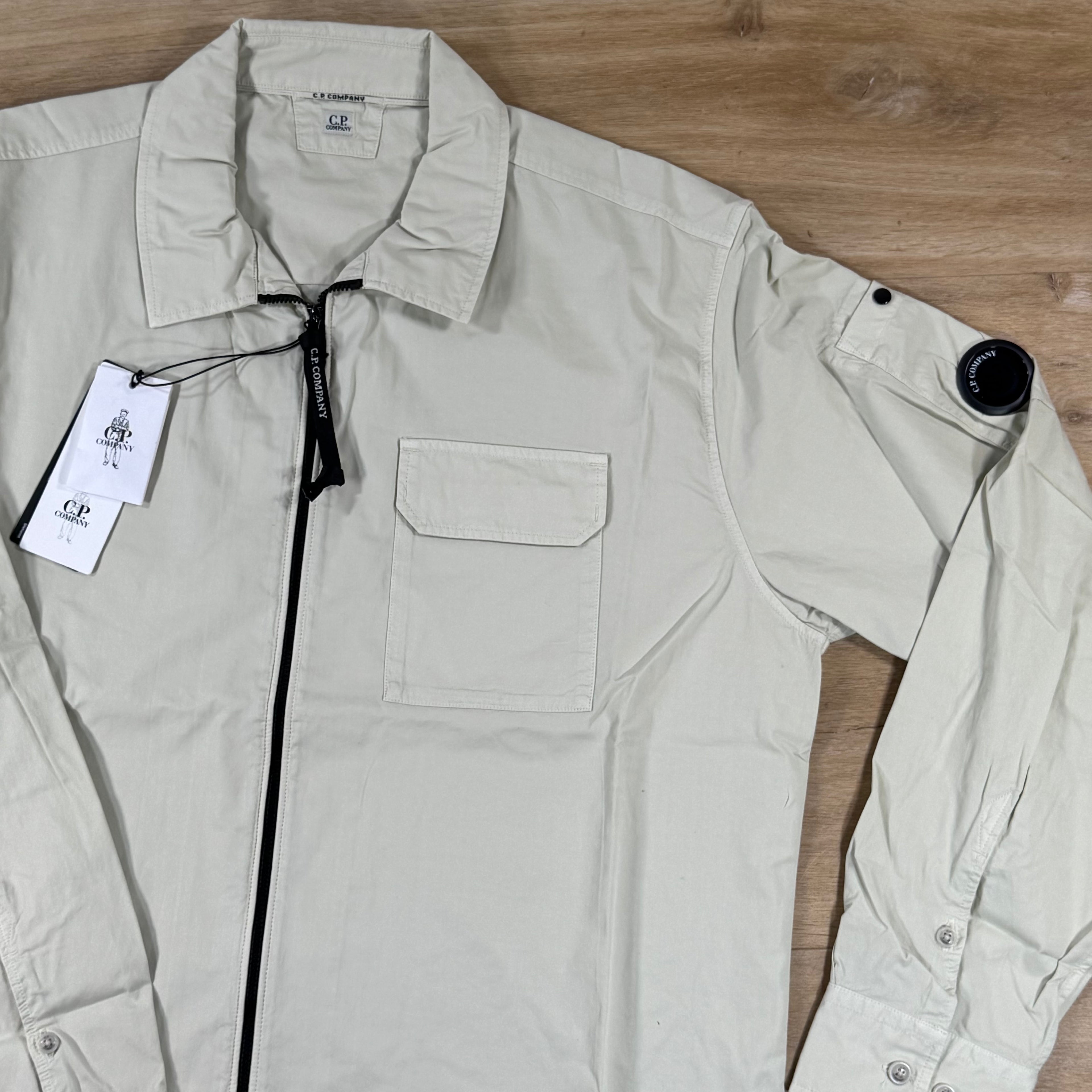 C.P. Company Organic Gabardine Lens Overshirt in Silver Birch