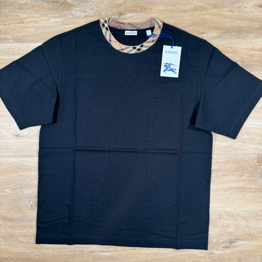 Burberry Check Trim T-Shirt in Black