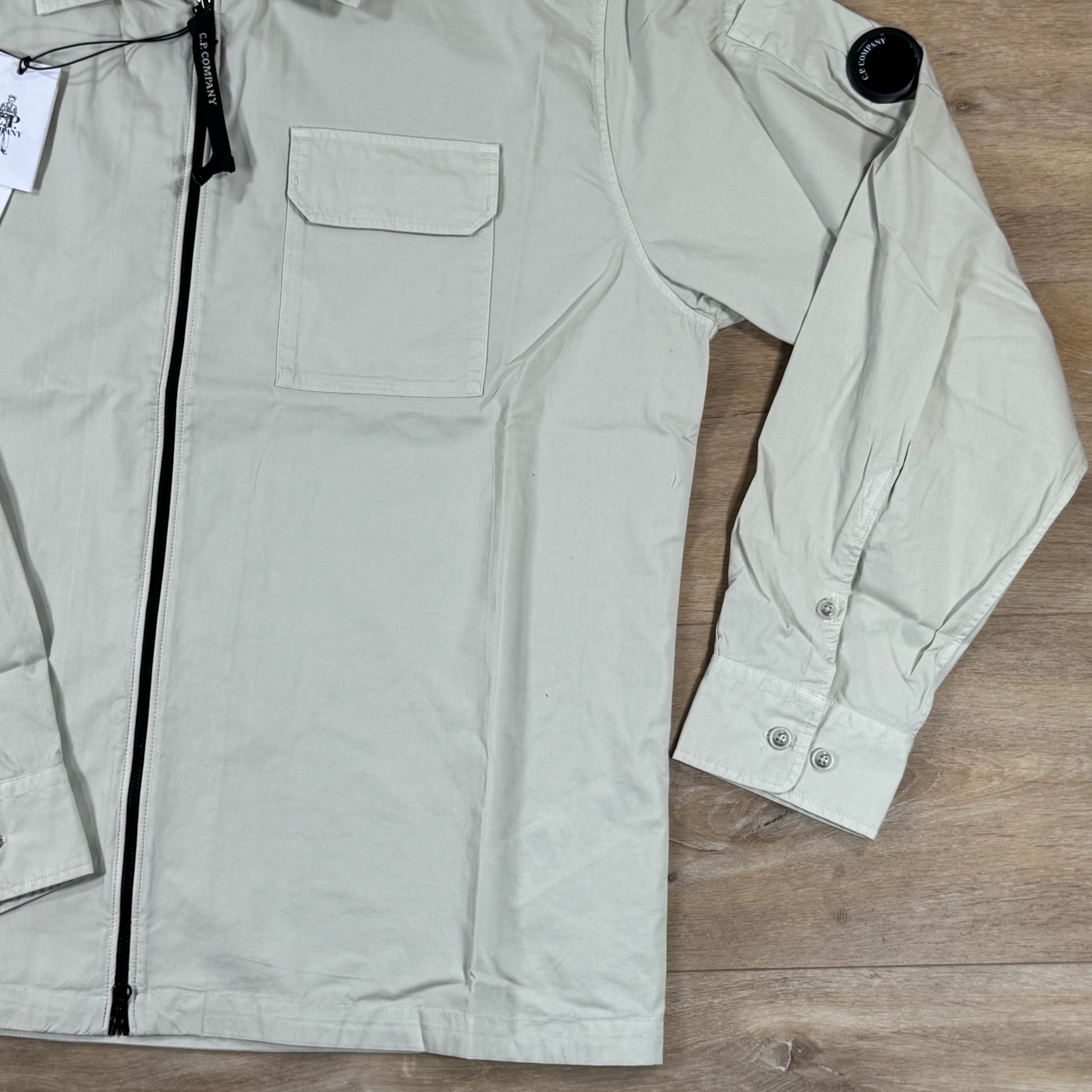 C.P. Company Organic Gabardine Lens Overshirt in Silver Birch