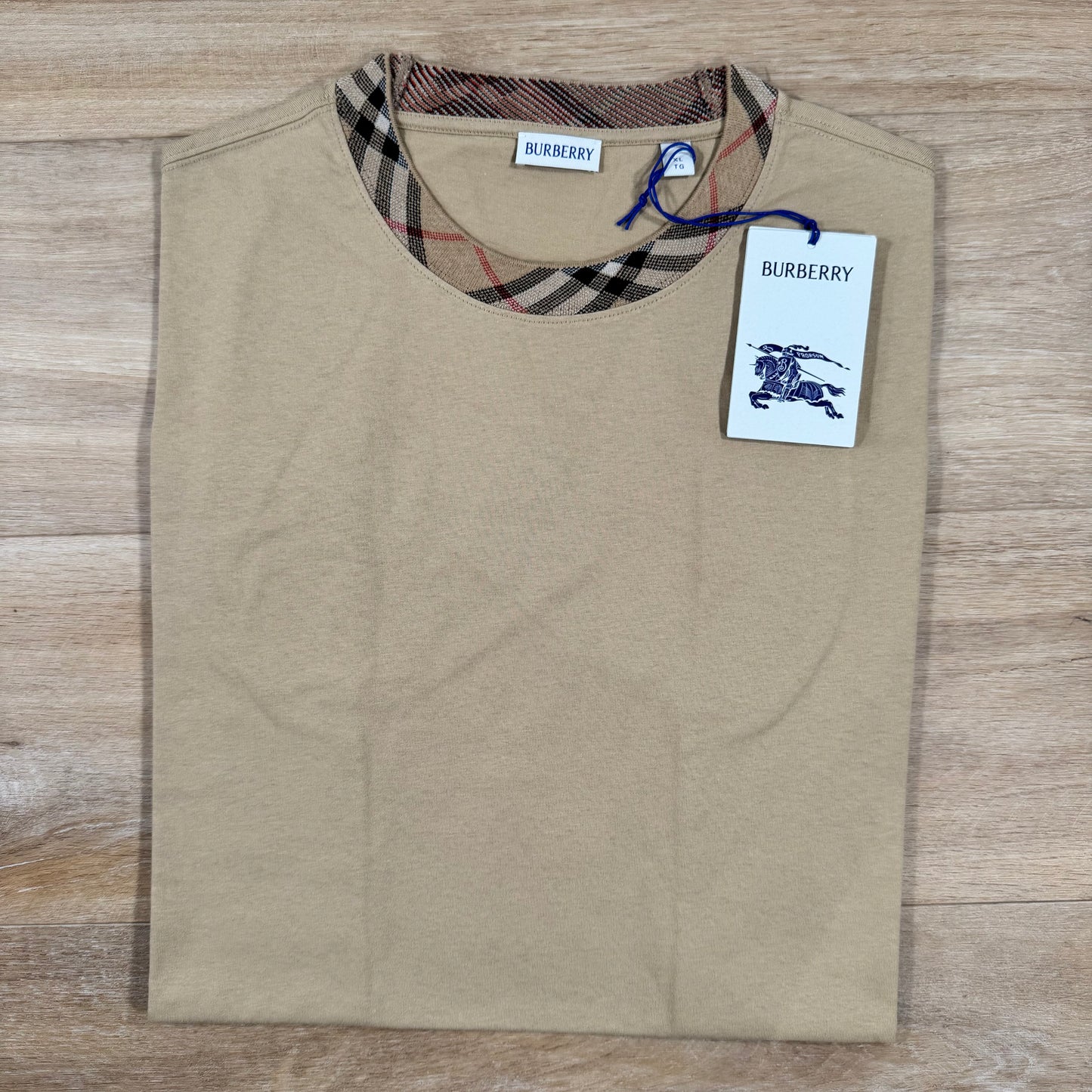 Burberry Check Trim T-Shirt in Flax