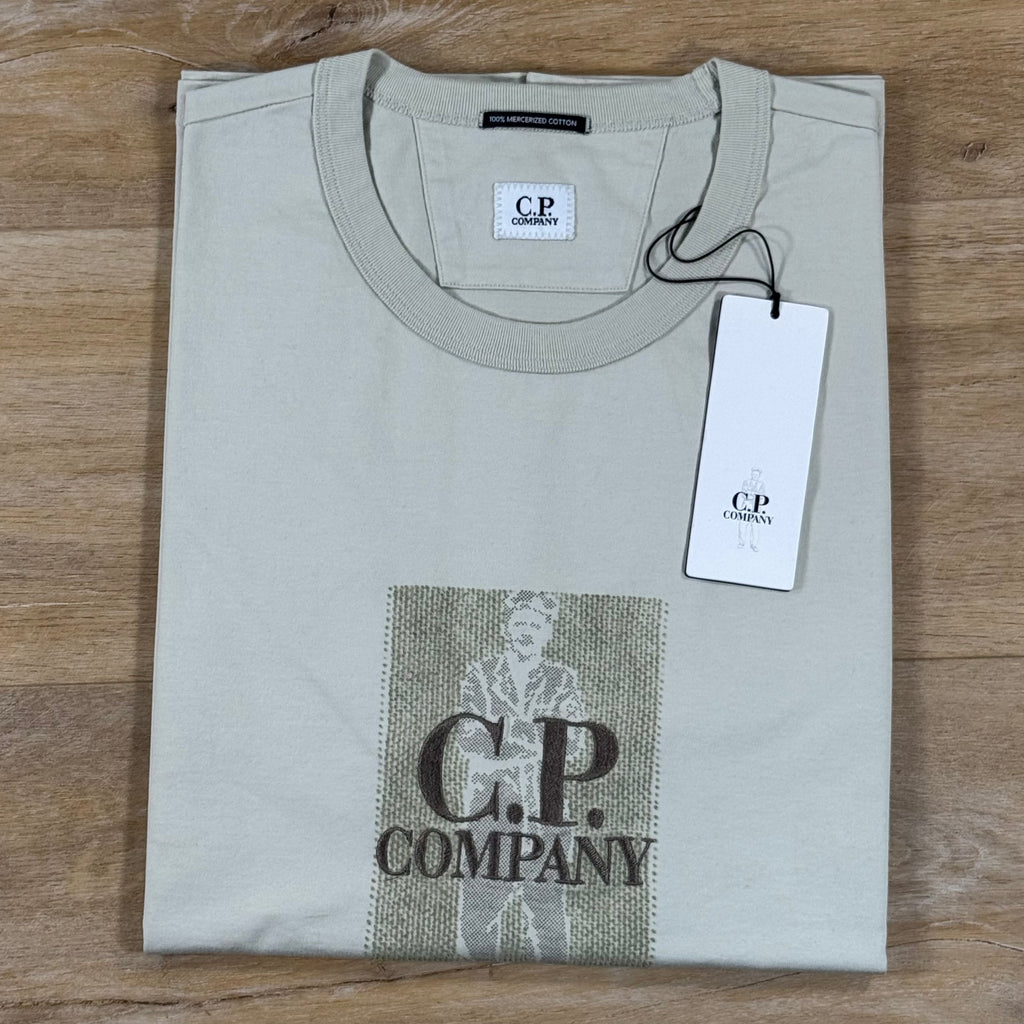 C.P. Company Mercerized Jersey Twisted Chest Logo T-Shirt in Silver Birch