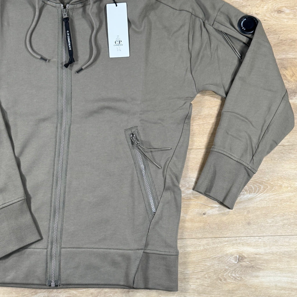 C.P. Company Diagonal Raised Zipped Lens Hoodie in Fallen Rock - Beige