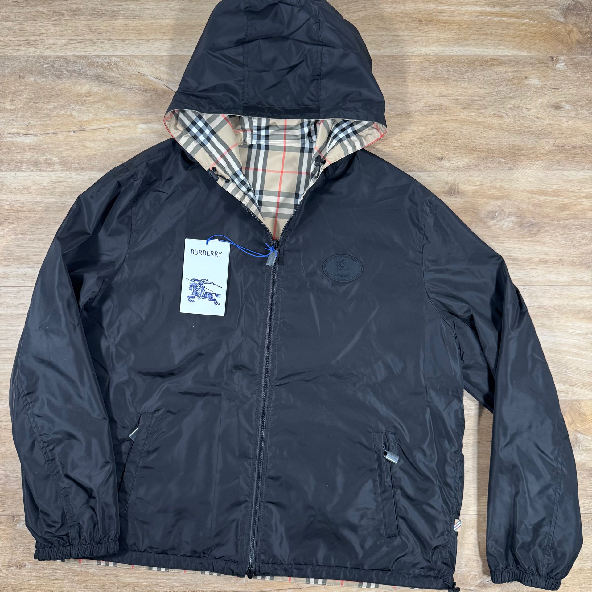 Burberry Reversible Check Hooded Jacket in Sand – Label Menswear