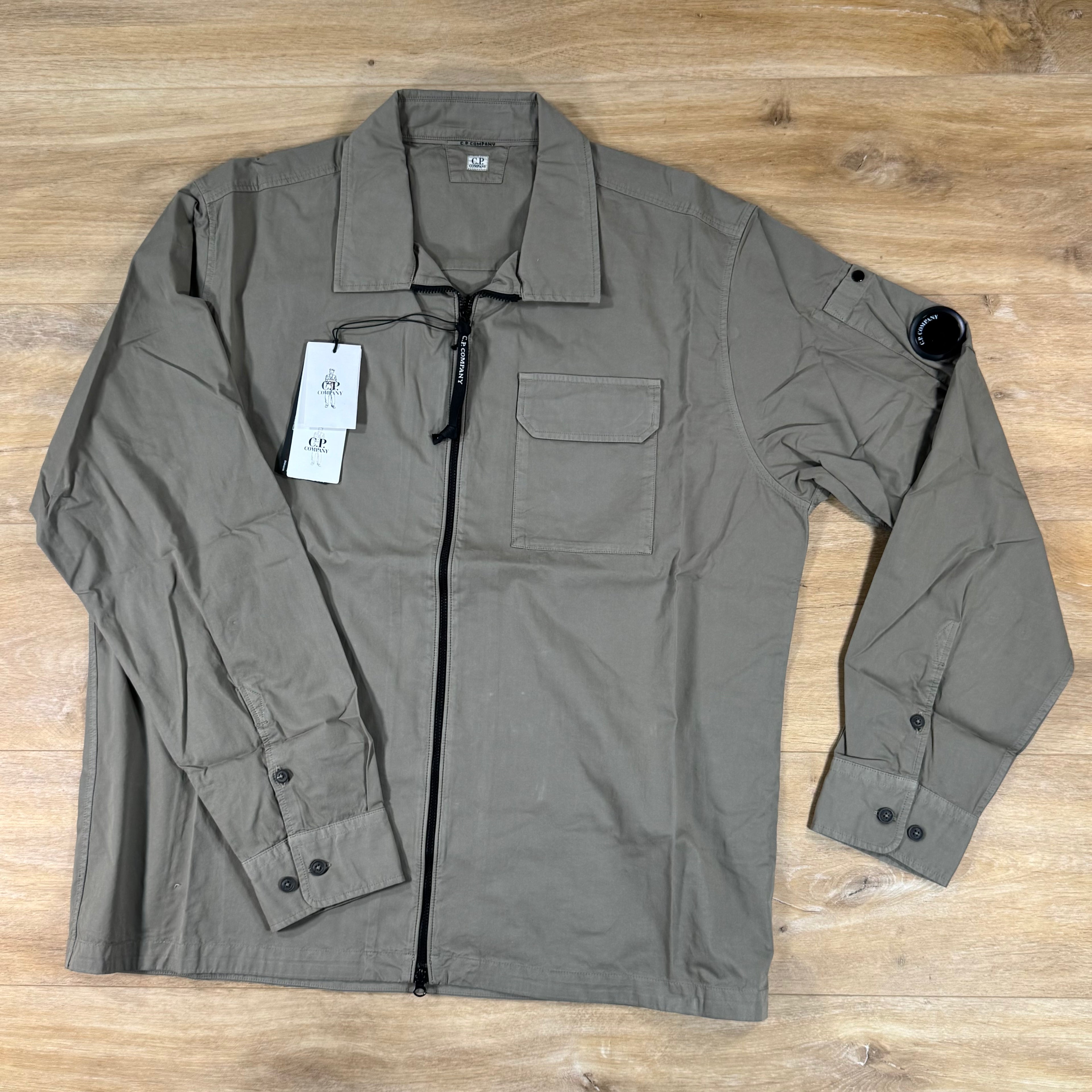 C.P. Company Organic Gabardine Lens Overshirt in Fallen Rock - Beige