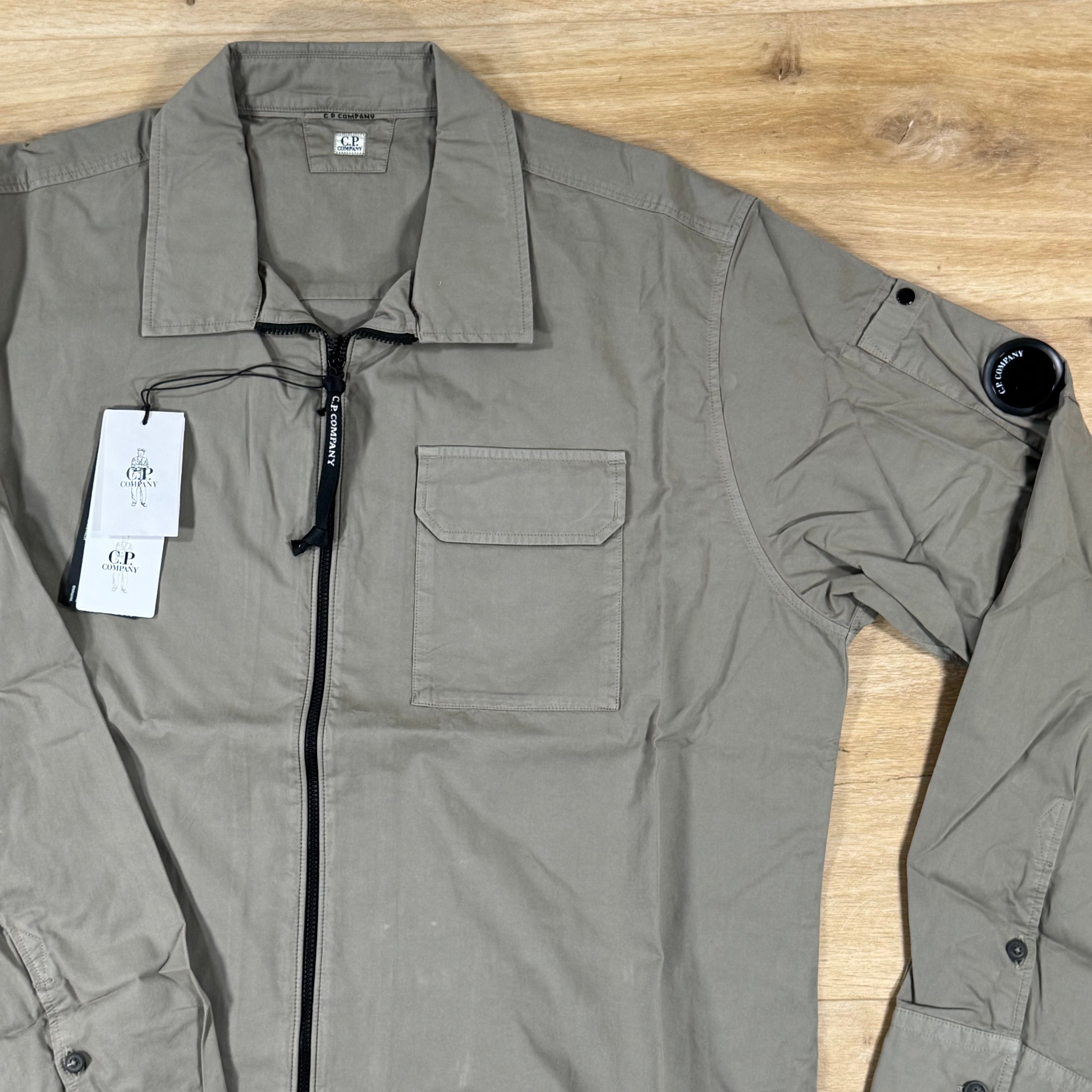 C.P. Company Organic Gabardine Lens Overshirt in Fallen Rock - Beige