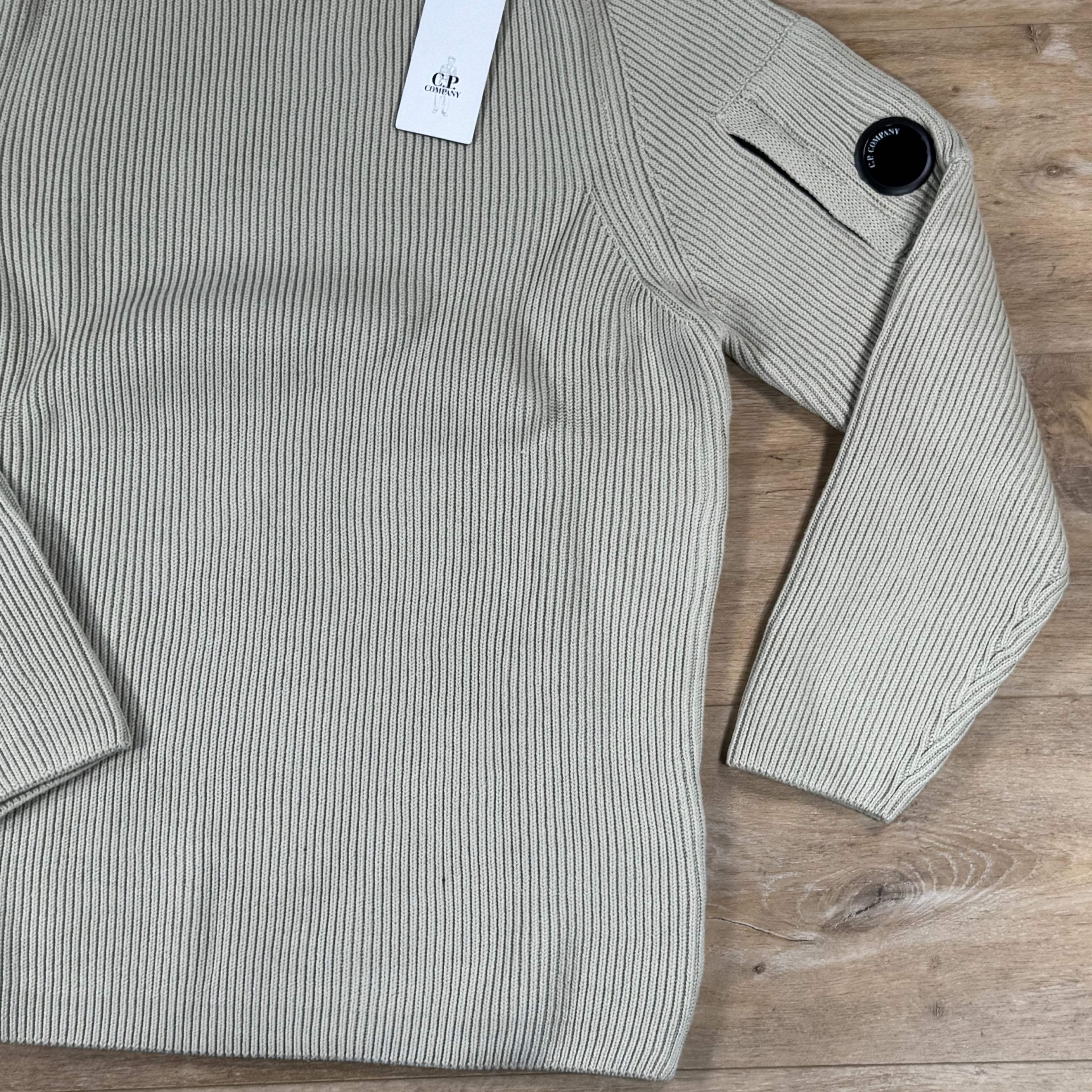 C.P. Company Full Rib Cotton Lens Crewneck Sweater in Silver Birch
