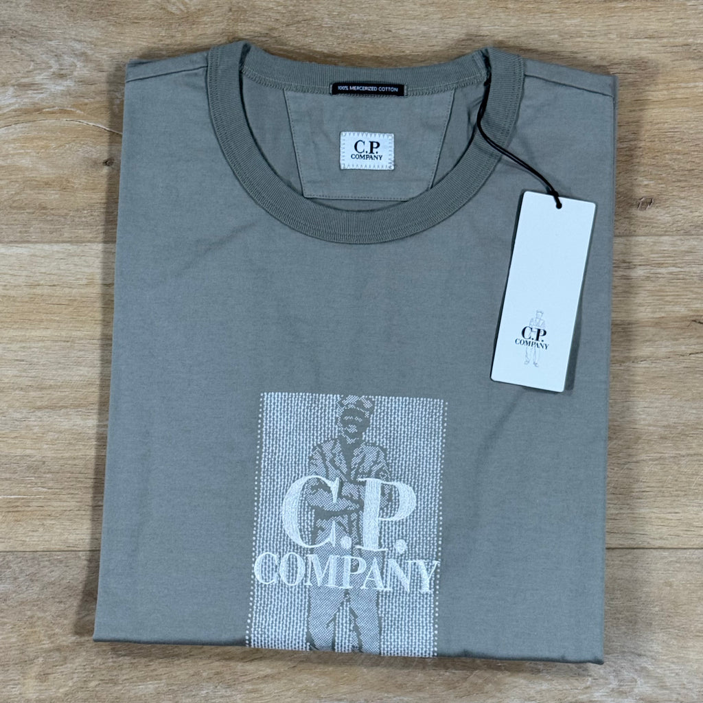 C.P. Company Mercerized Jersey Twisted Chest Logo T-Shirt in Fallen Rock - Beige