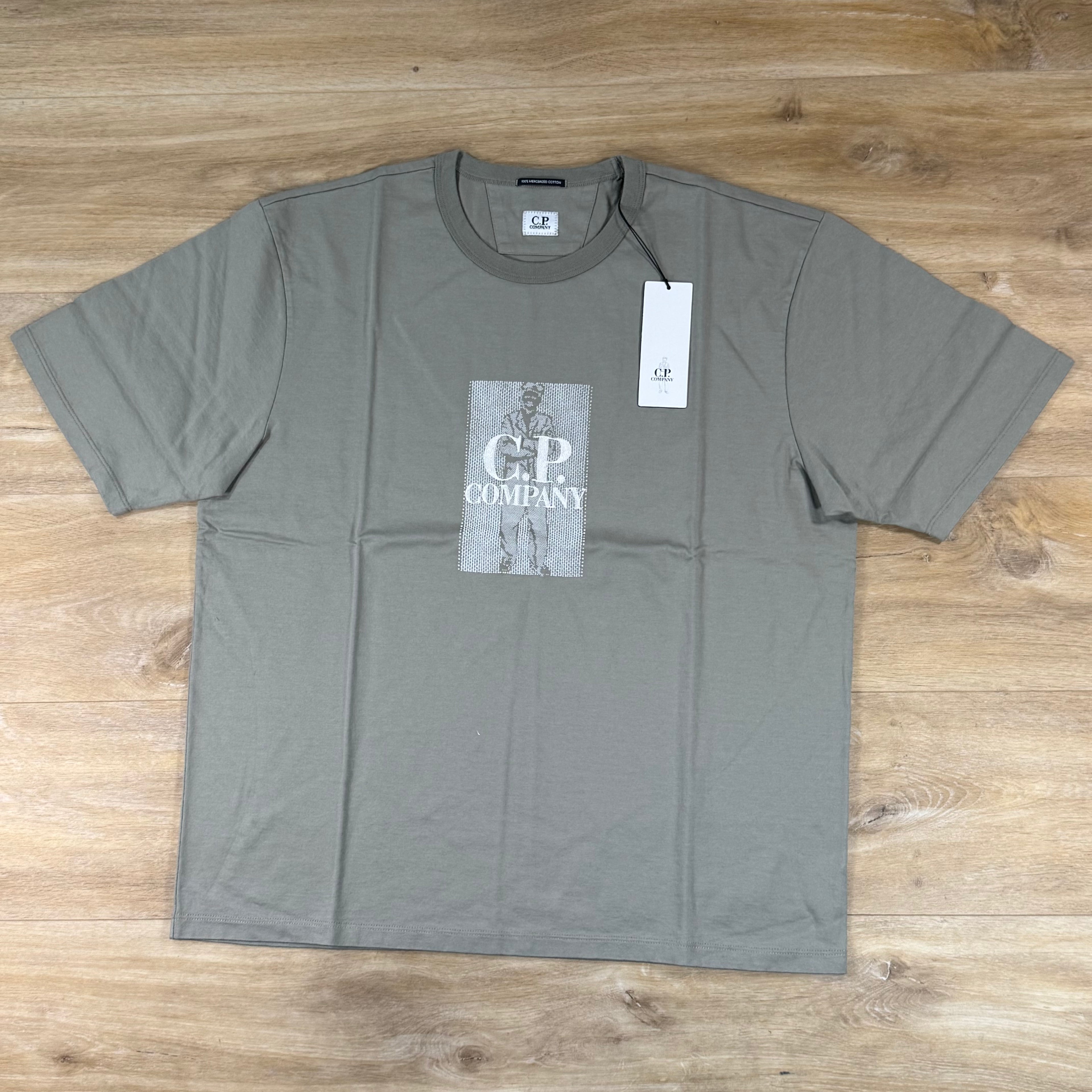 C.P. Company Mercerized Jersey Twisted Chest Logo T-Shirt in Fallen Rock - Beige