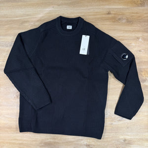 C.P. Company Full Rib Cotton Lens Crewneck Sweater in Black