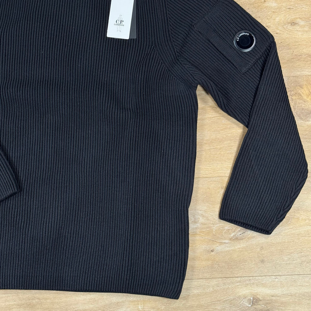 C.P. Company Full Rib Cotton Lens Crewneck Sweater in Black
