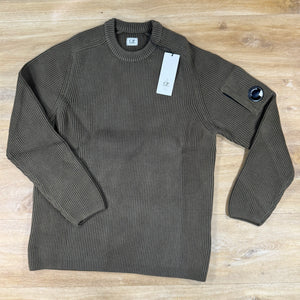 C.P. Company Full Rib Cotton Lens Crewneck Sweater in Ivy Green