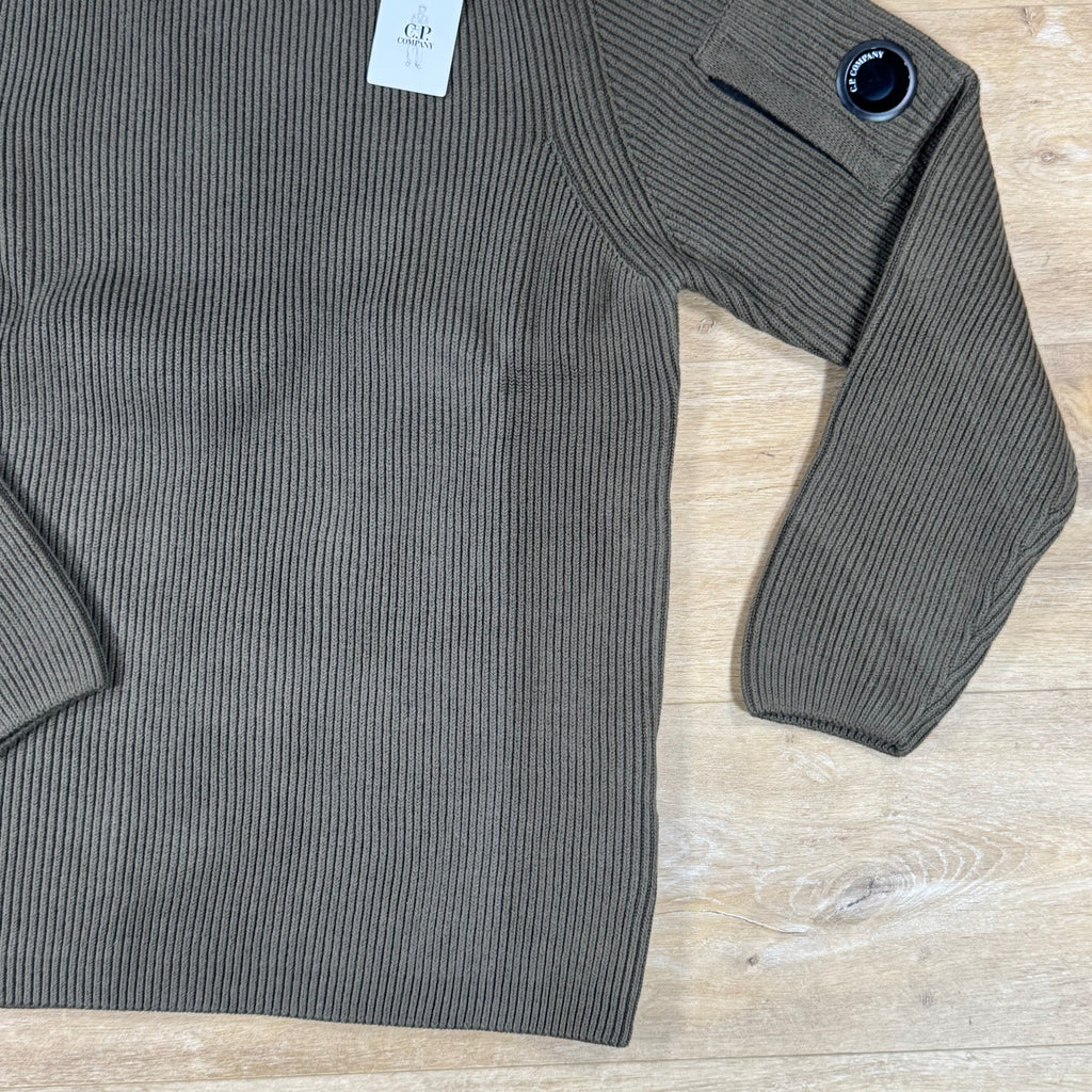 C.P. Company Full Rib Cotton Lens Crewneck Sweater in Ivy Green