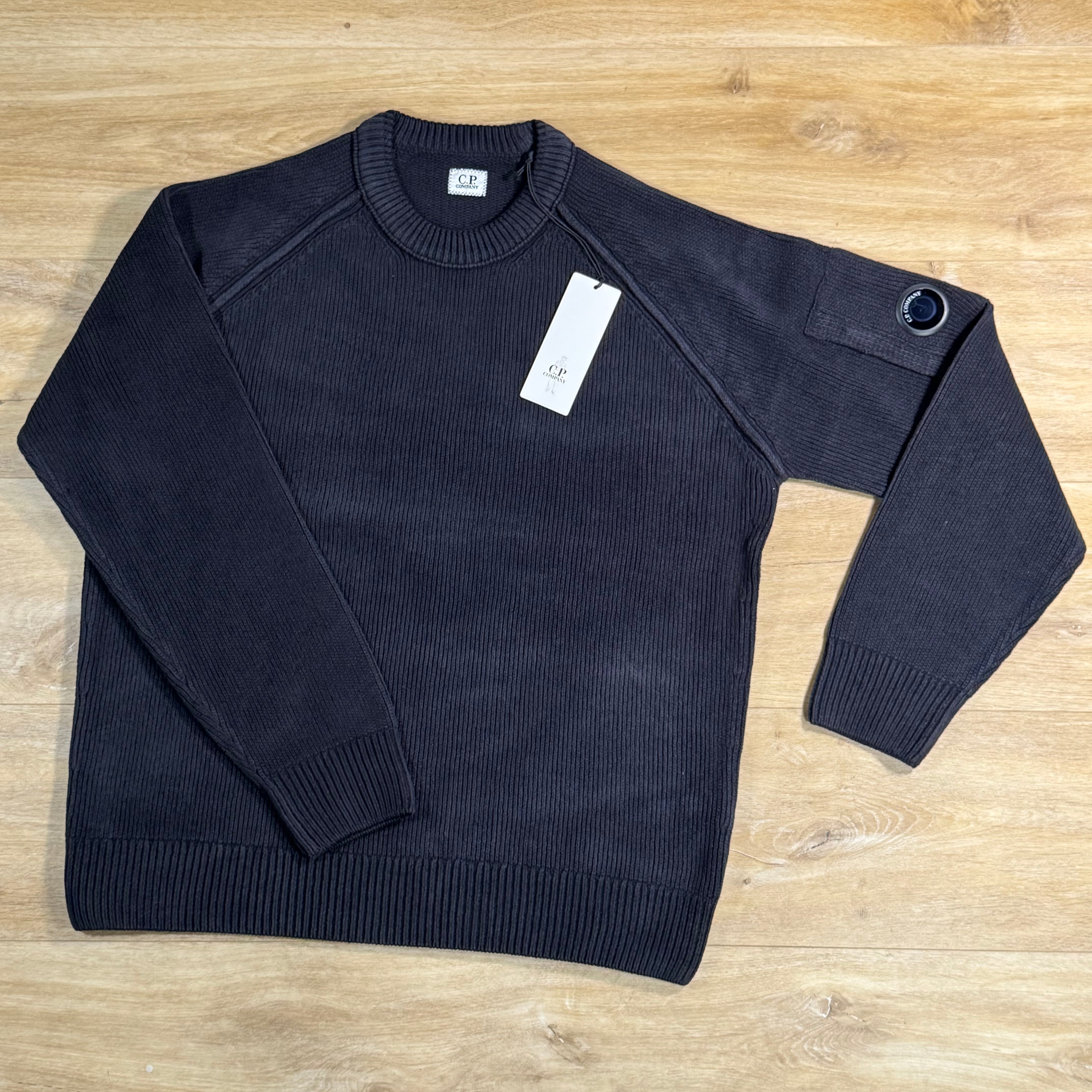 C.P. Company Chenille Cotton Lens Crewneck Sweater in Navy