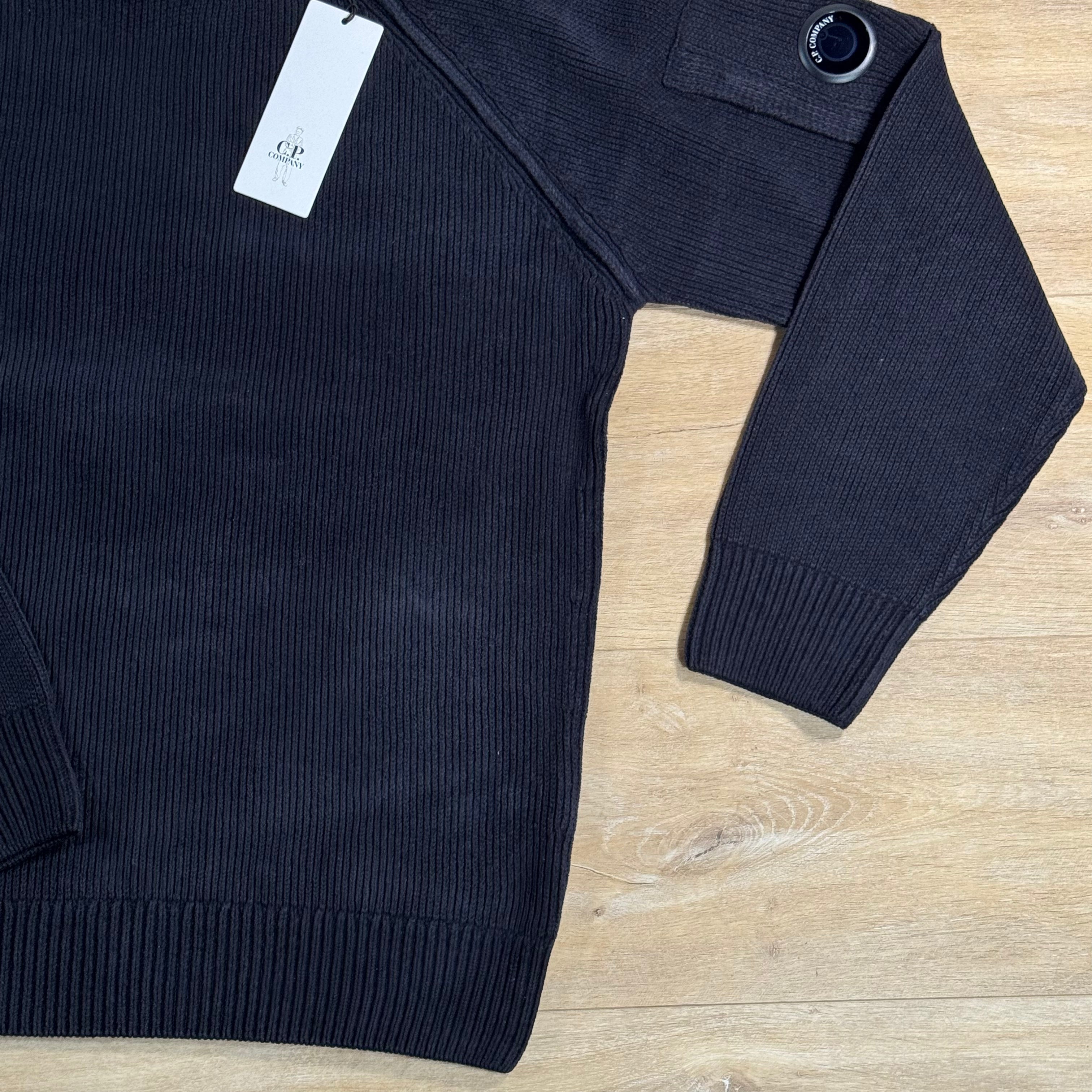 C.P. Company Chenille Cotton Lens Crewneck Sweater in Navy