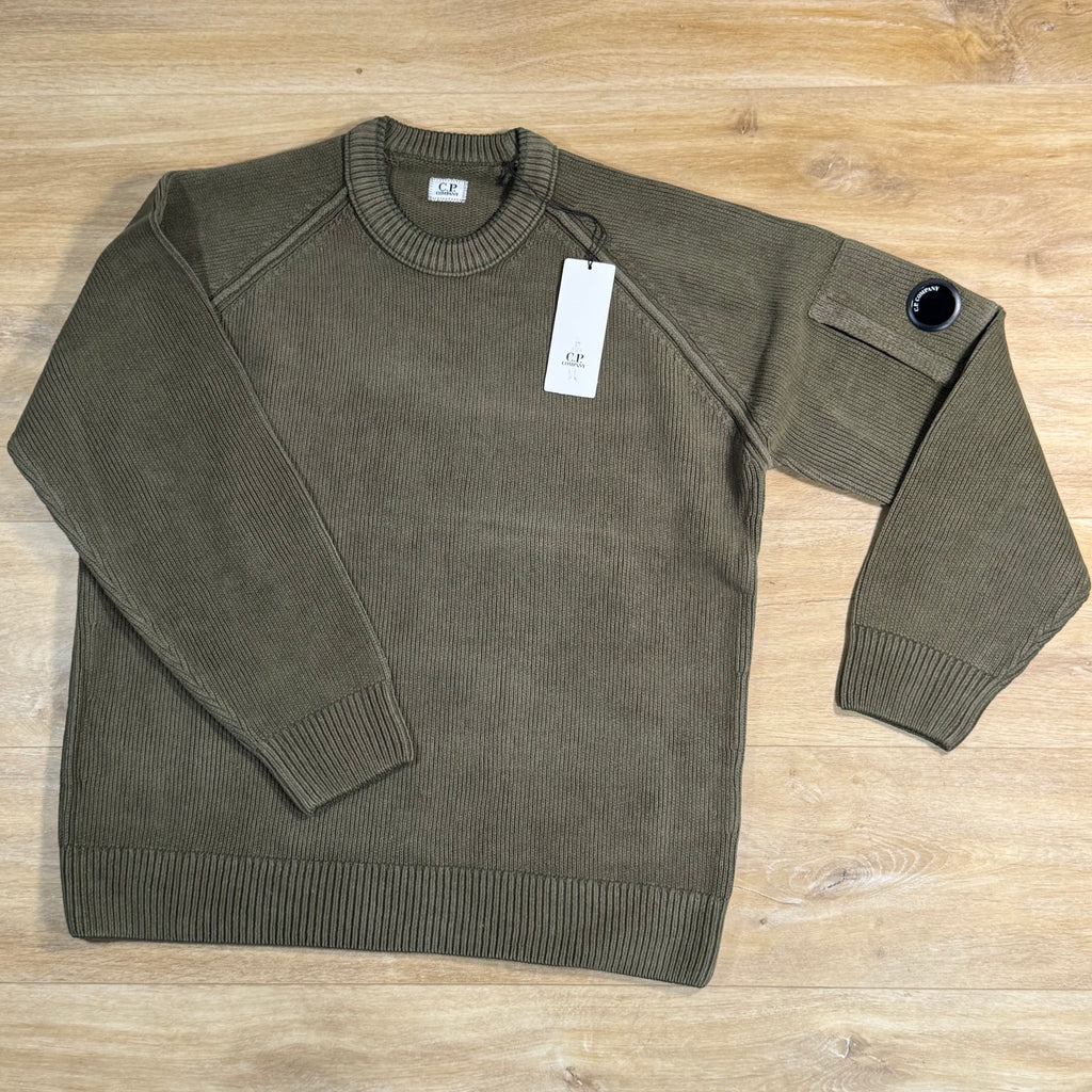 C.P. Company Chenille Cotton Lens Crewneck Sweater in Ivy Green