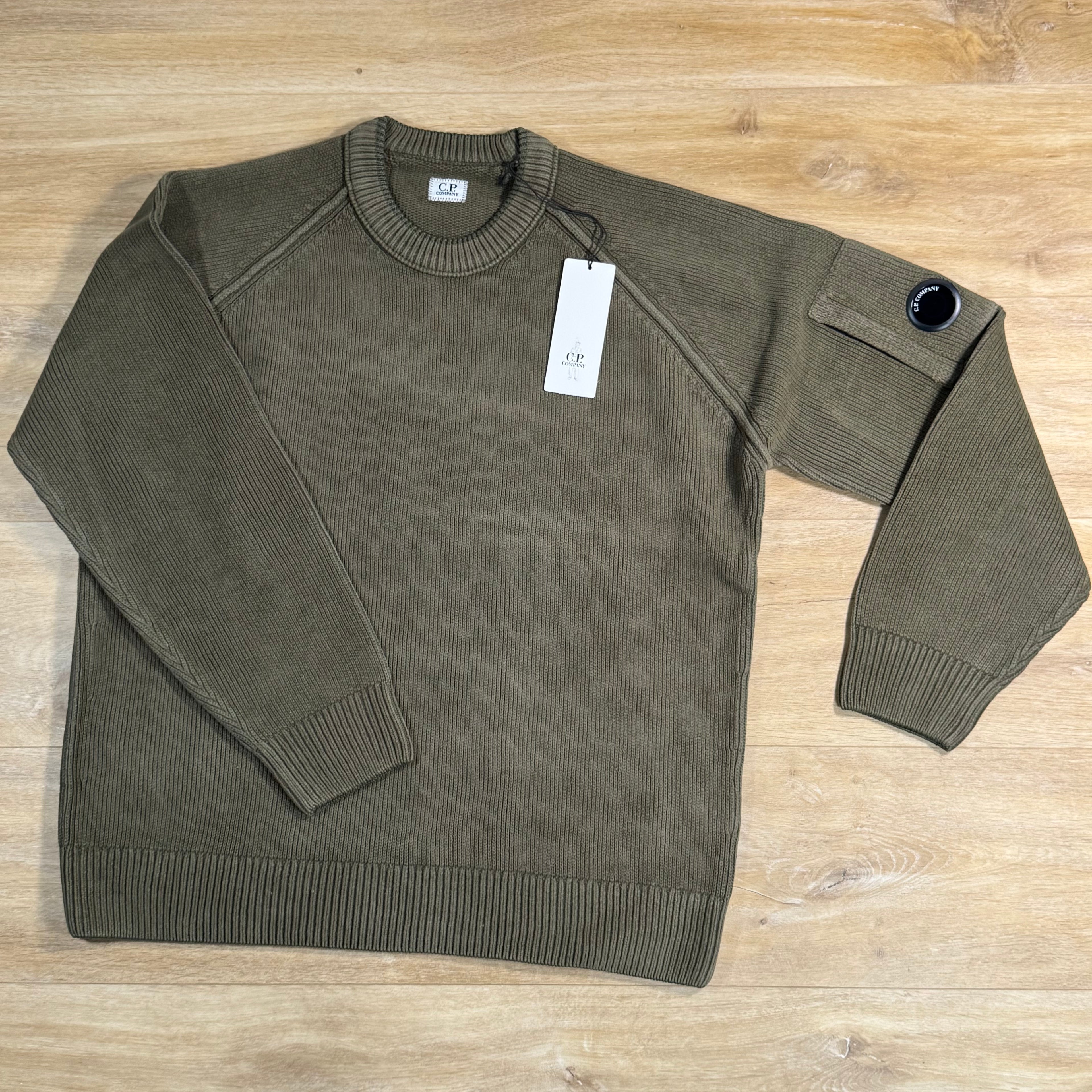 C.P. Company Chenille Cotton Lens Crewneck Sweater in Ivy Green