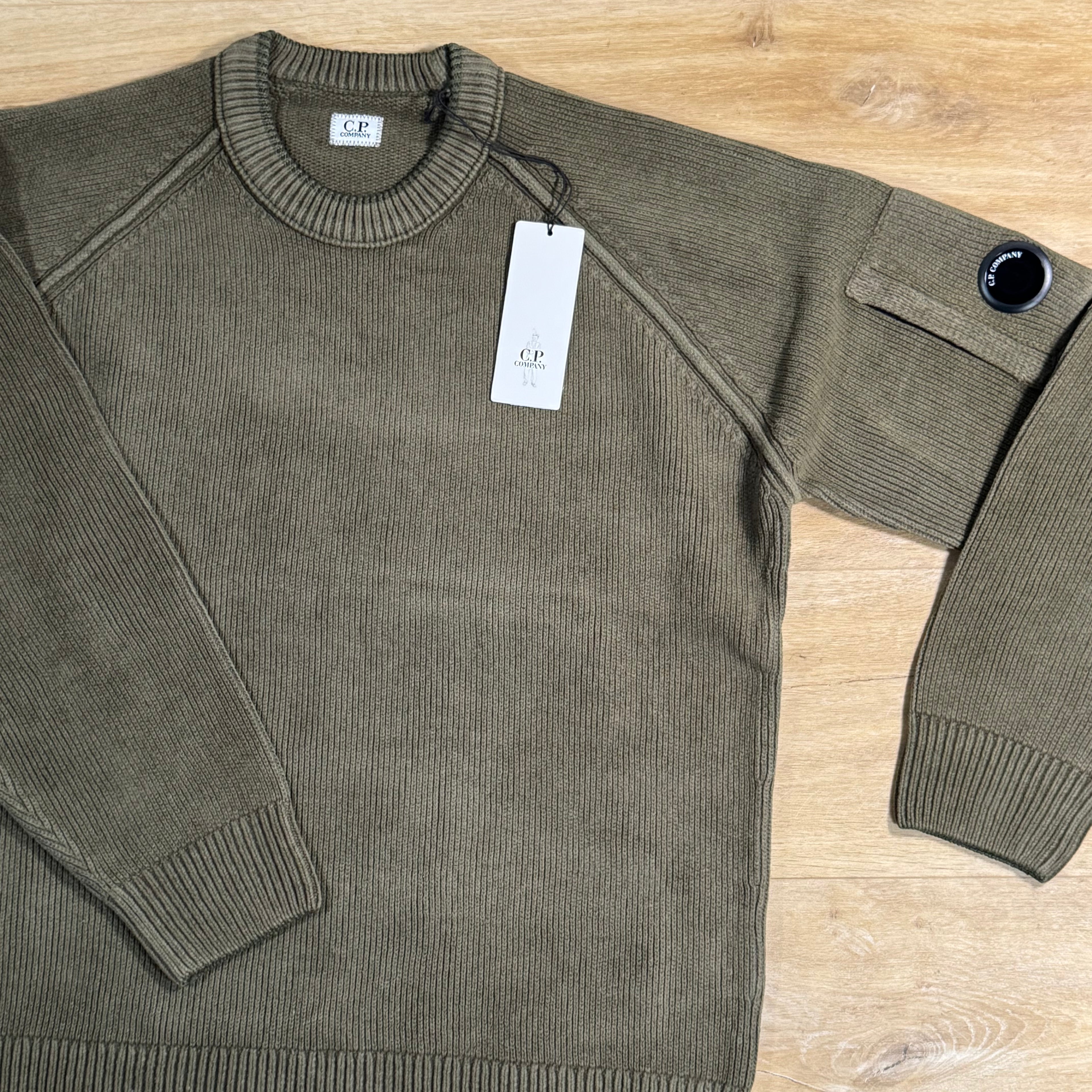 C.P. Company Chenille Cotton Lens Crewneck Sweater in Ivy Green