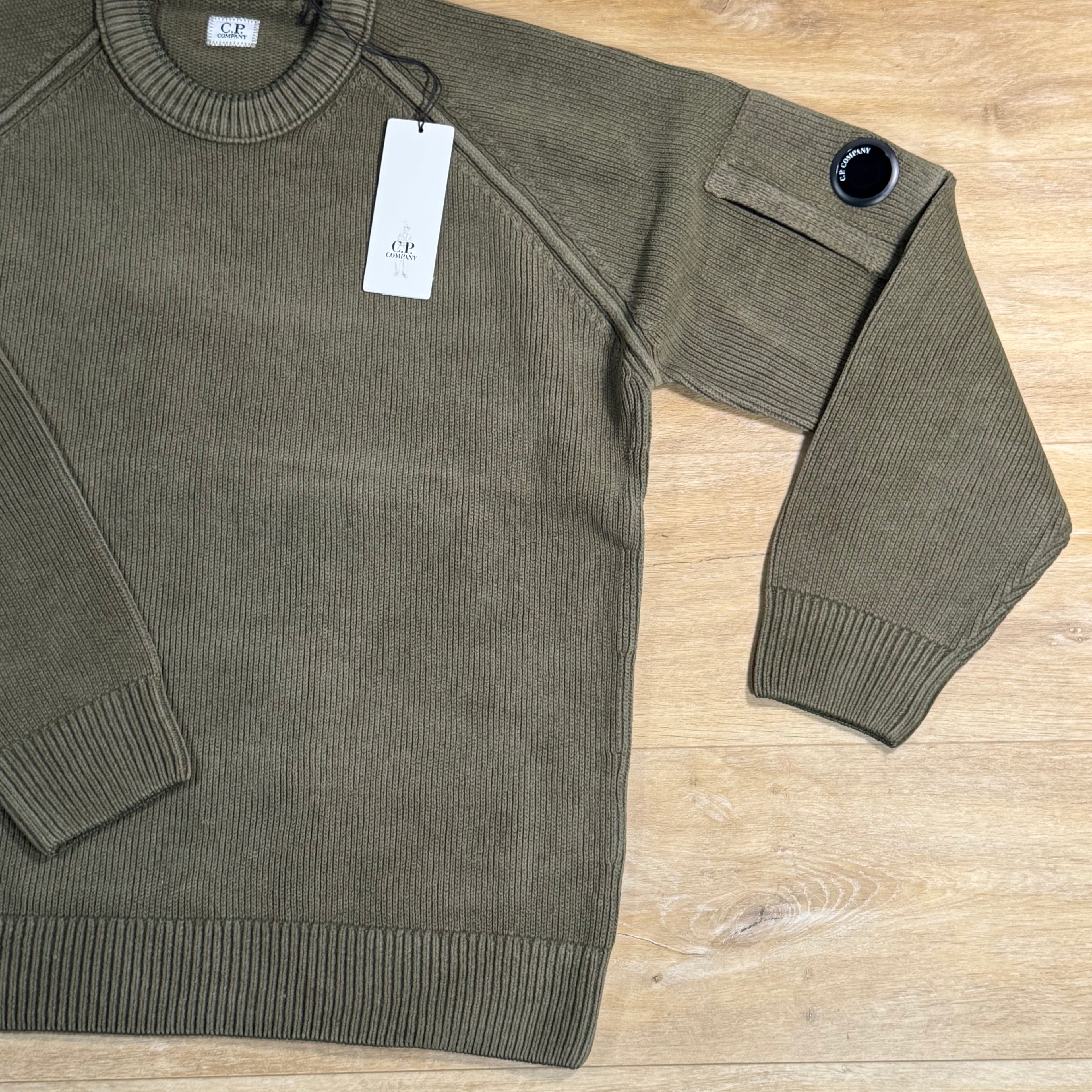 C.P. Company Chenille Cotton Lens Crewneck Sweater in Ivy Green