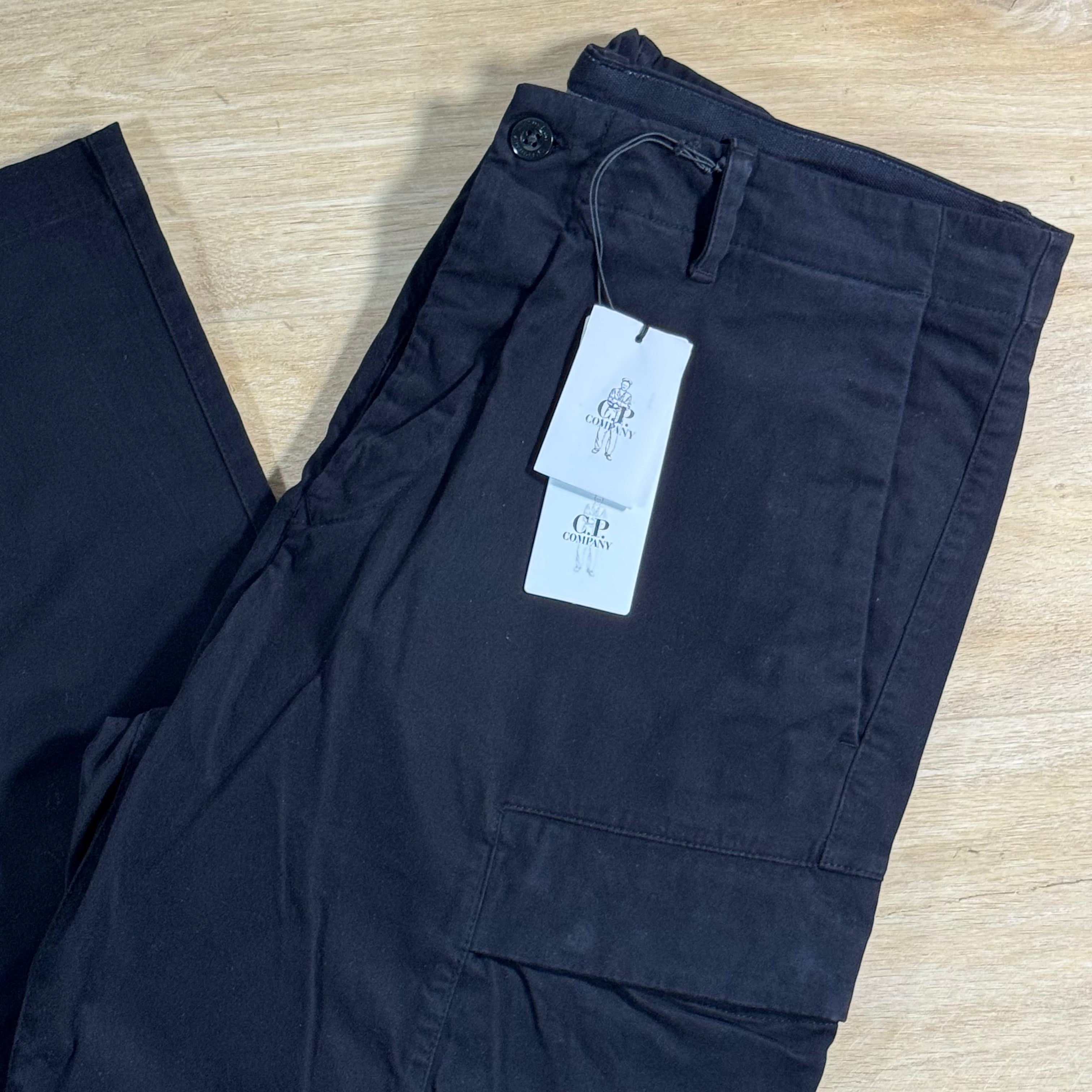 C.P. Company Stretch Sateen Lens Cargo Pants in Black