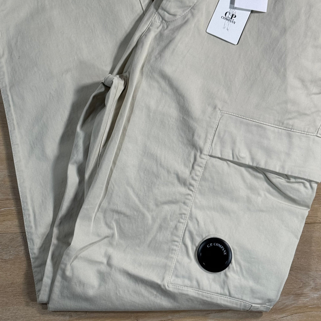 C.P. Company Stretch Sateen Lens Cargo Pants in Silver Birch