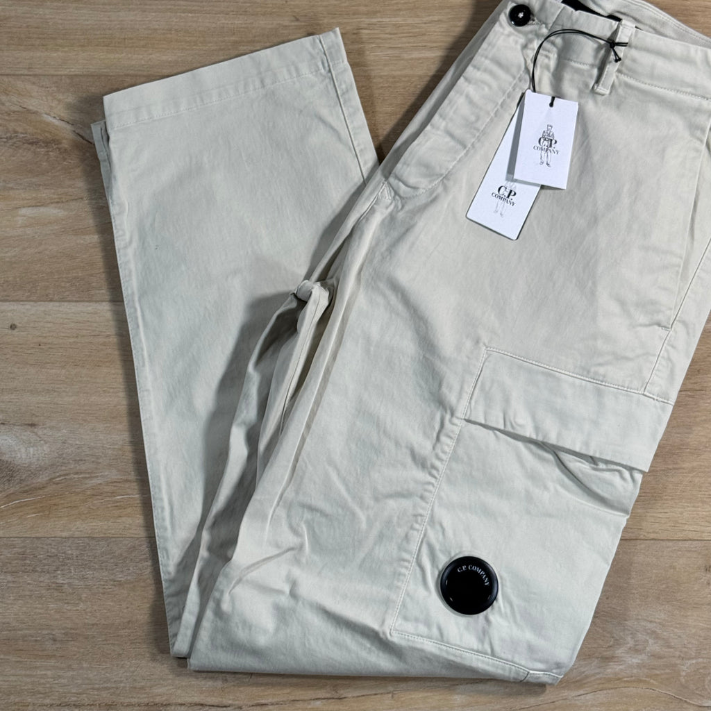 C.P. Company Stretch Sateen Lens Cargo Pants in Silver Birch