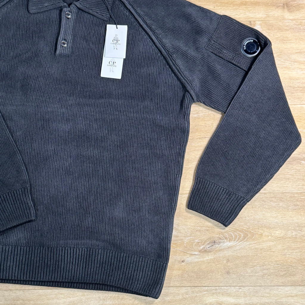 C.P. Company Chenille Cotton Lens Polo Sweater in Black