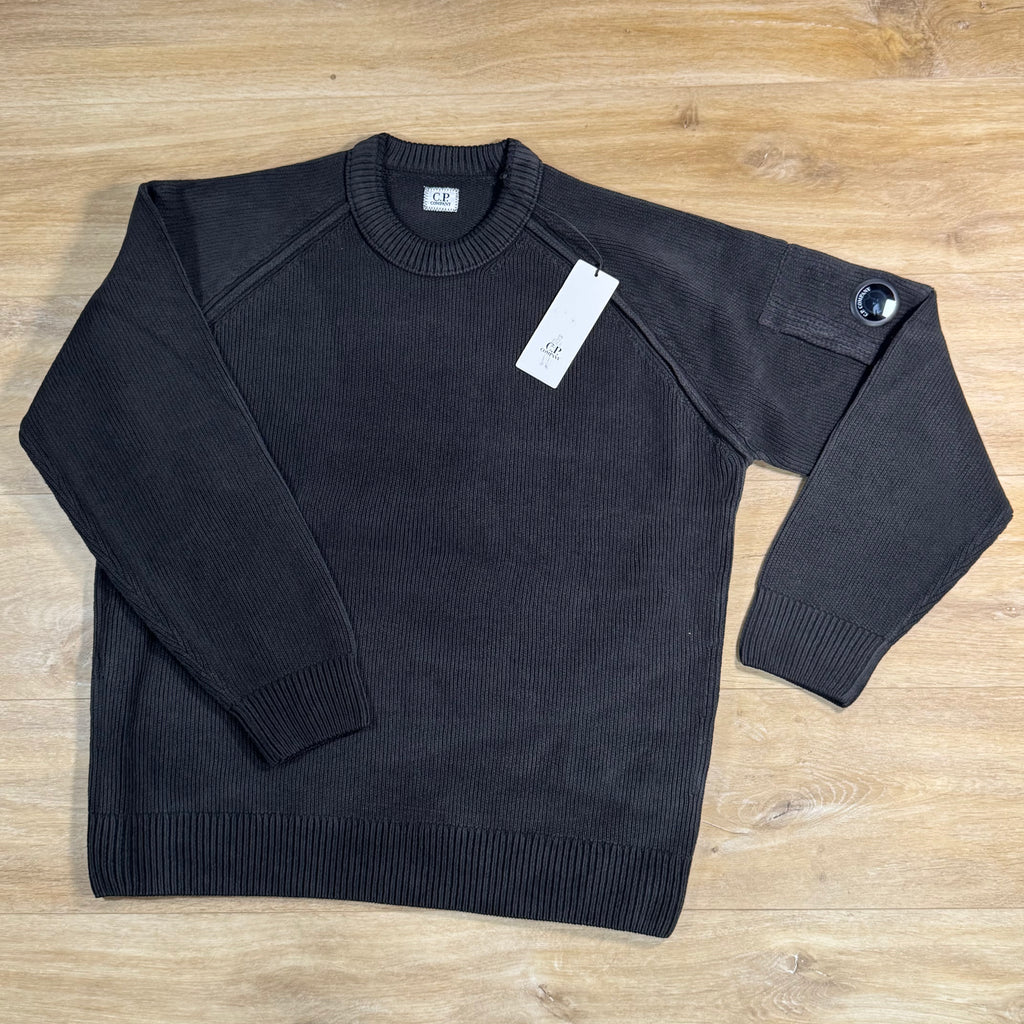 C.P. Company Chenille Cotton Lens Crewneck Sweater in Black