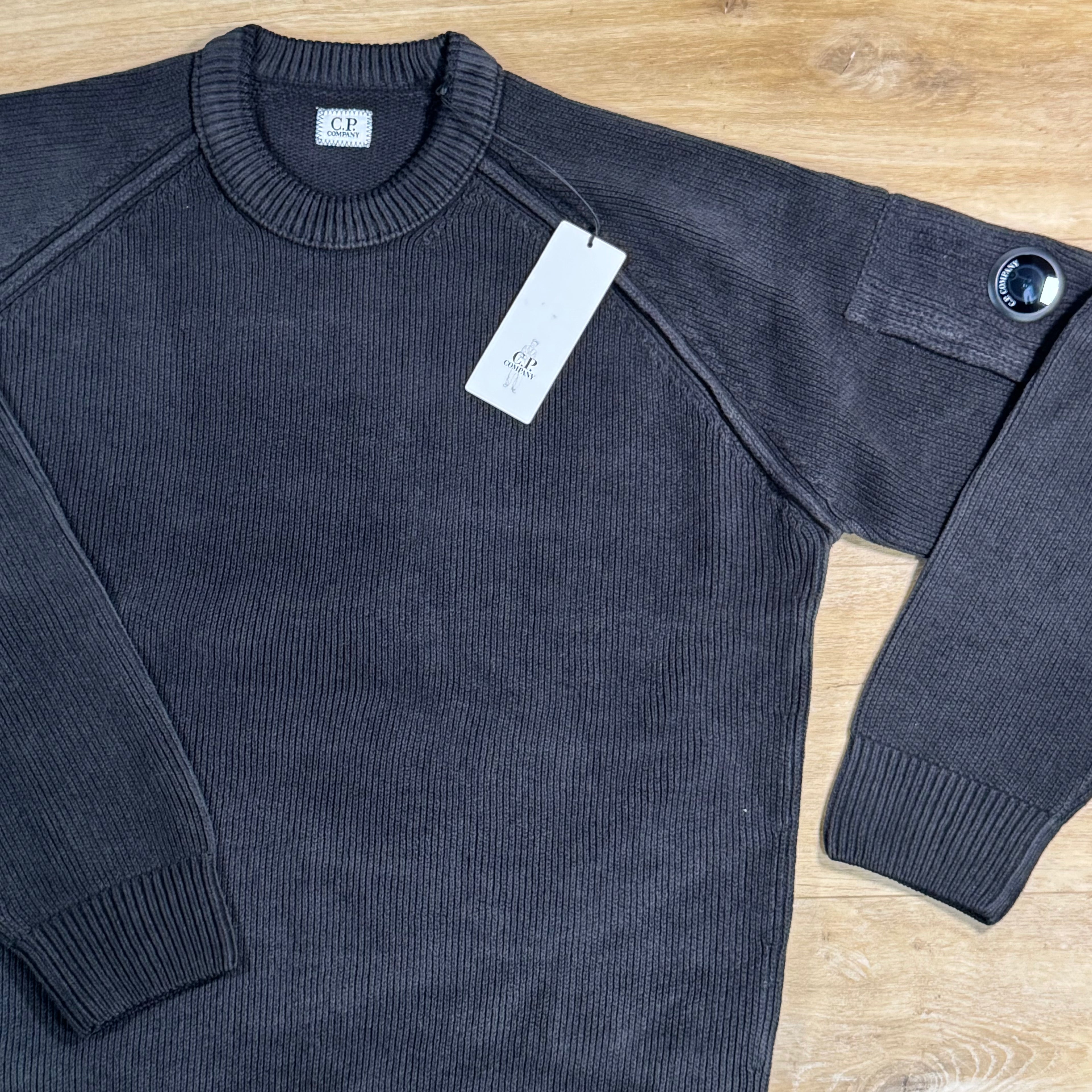 C.P. Company Chenille Cotton Lens Crewneck Sweater in Black