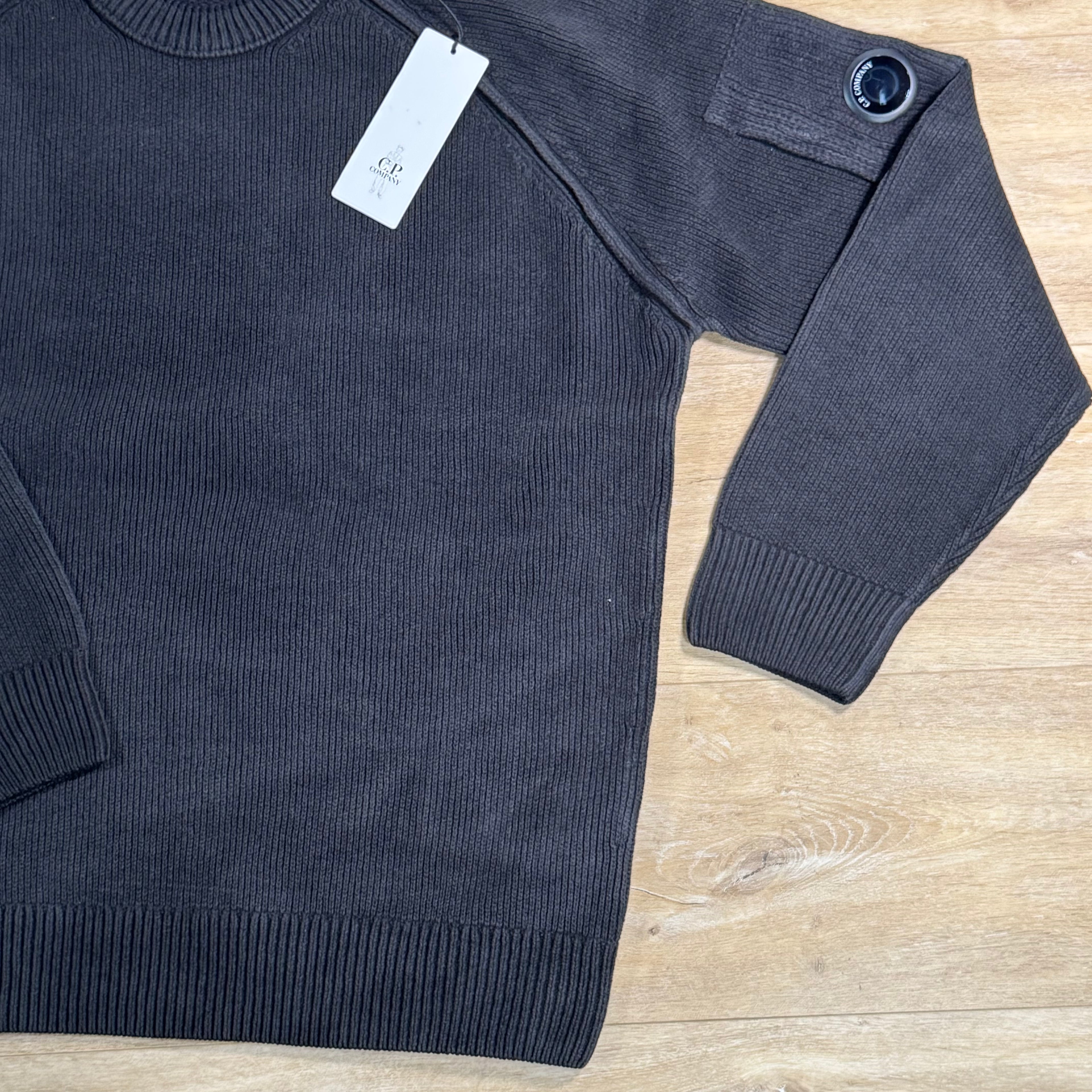 C.P. Company Chenille Cotton Lens Crewneck Sweater in Black