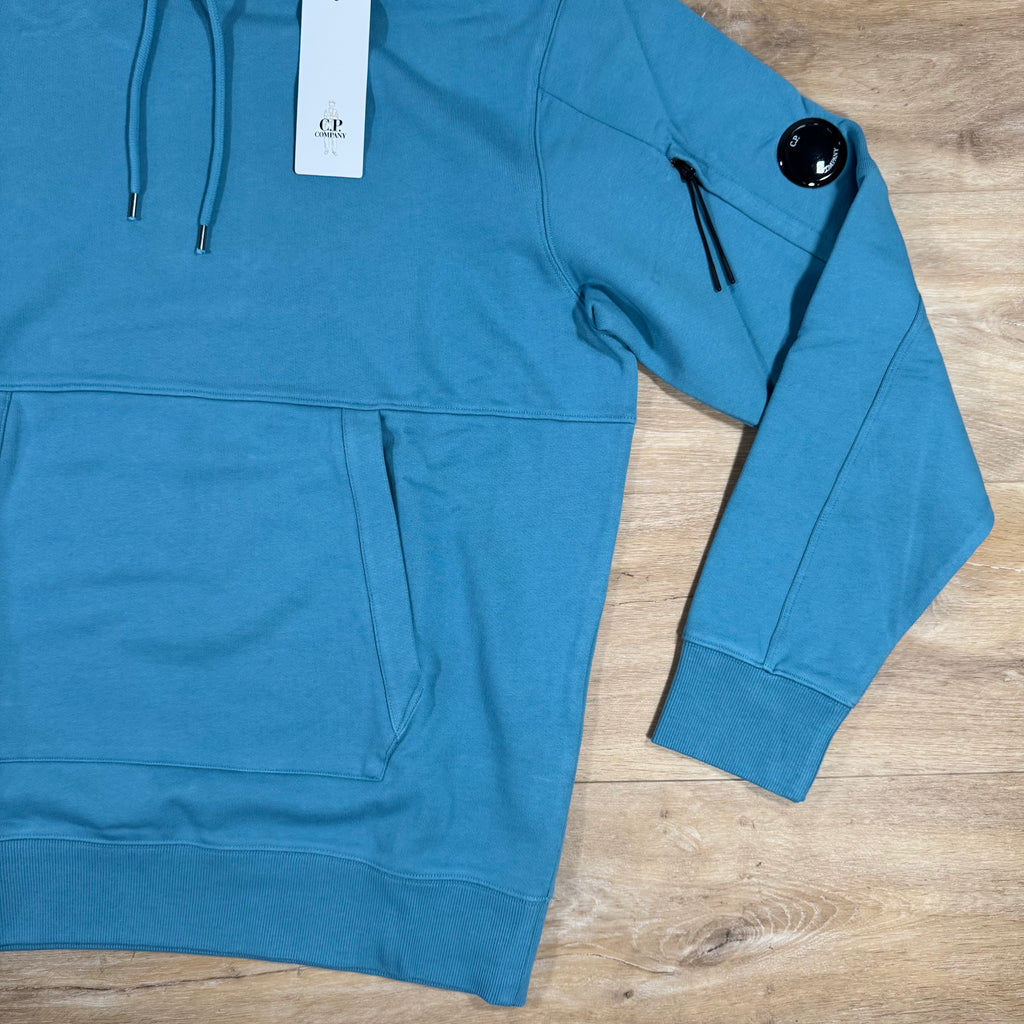 C.P. Company Diagonal Raised Fleece Lens Hoodie in Aegean Blue