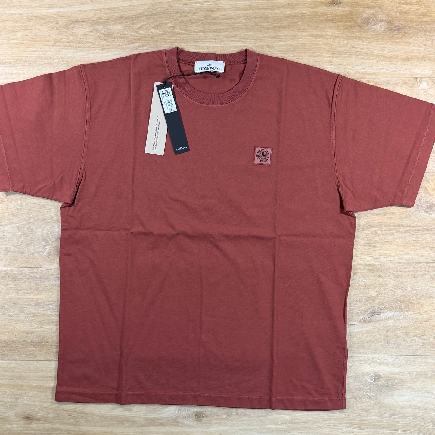 Stone Island Combed Organic Patch Logo T-Shirt in Brick Red