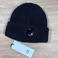 C.P. Company Extra Fine Merino Wool Lens Beanie in Black