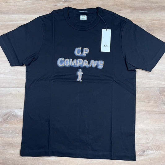 C.P. Company Mercerized 30/2 Jersey Twisted Logo T-Shirt in Black