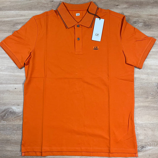 C.P. Company Stretch Piquet Striped Collar Polo Shirt in Russet Orange