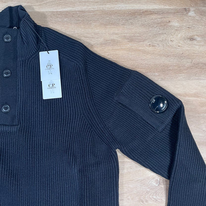 C.P. Company Full Rib Half-Button Lens Sweater in Black