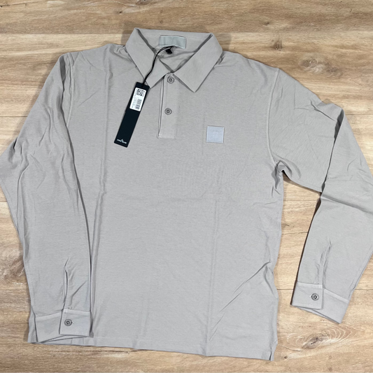 Stone Island Crepe Cotton Long-Sleeved Ghost Polo Shirt in Dust Grey