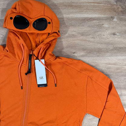 C.P. Company Diagonal Raised Fleece Goggle Hoodie in Russet Orange