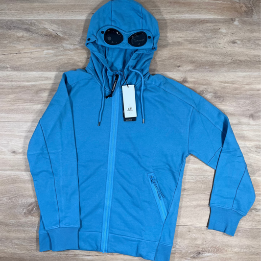 C.P. Company Diagonal Raised Fleece Goggle Hoodie in Aegean Blue