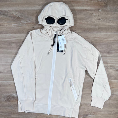C.P. Company Diagonal Raised Fleece Goggle Hoodie in Pistachio Shell