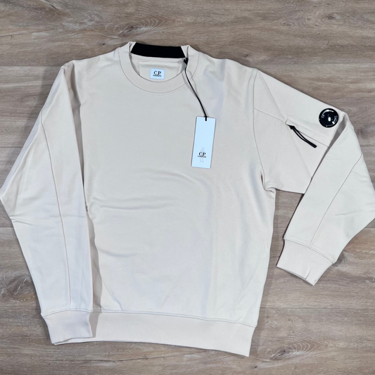 C.P. Company Diagonal Raised Fleece Crewneck Lens Sweatshirt in Pistachio Shell