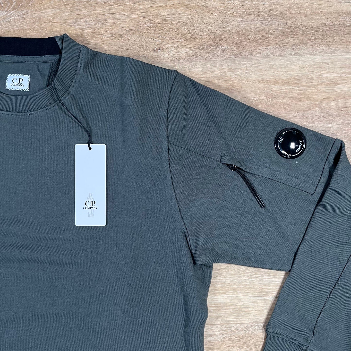 C.P. Company Diagonal Raised Fleece Crewneck Lens Sweatshirt in Dark Shadow