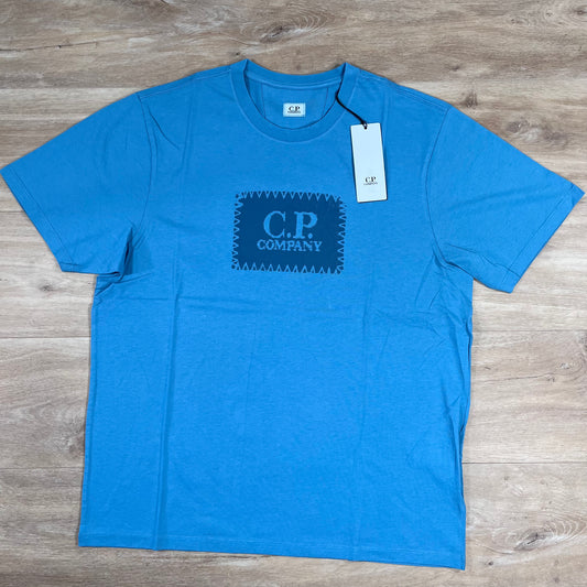 C.P. Company Stitch Block Logo T-Shirt in Aegean Blue